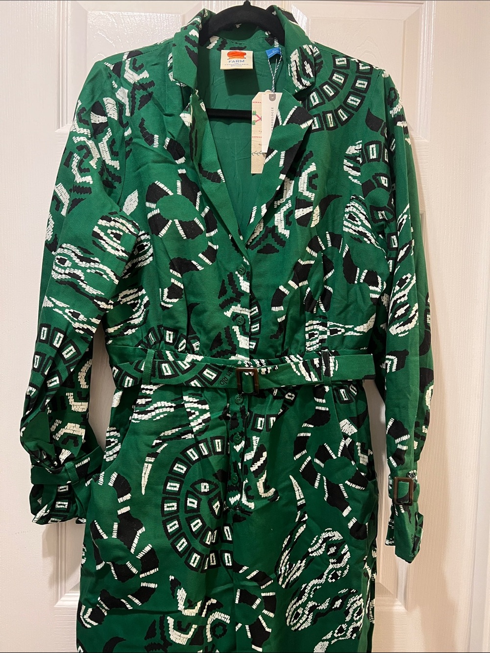 NWT Farm Rio jumper exclusive to Anthropologie-Green Printed Belted Long-Sleev
